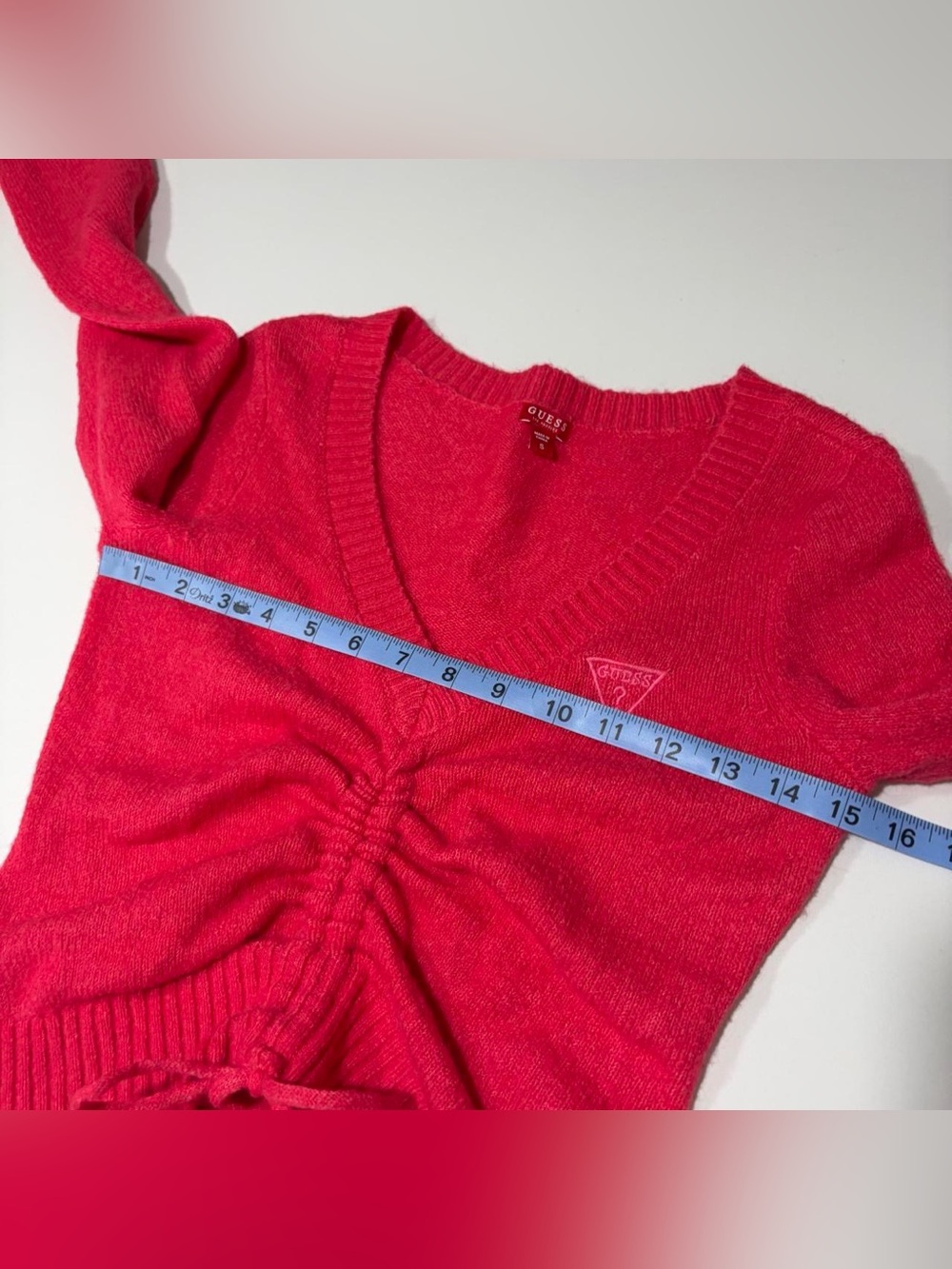 Guess Hot Pink V-Neck Ruched Drawstring Sweater - Picture 7 of 8